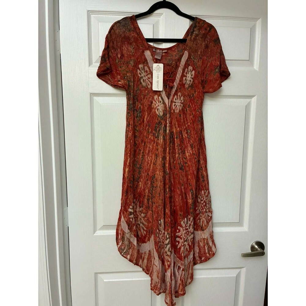 Cute Options Boho Rayon Dress Free Size Rust Orange Asym Hem Festival NWT